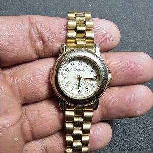 Carriage By Timex Indiglo Ladies Quartz Watch Date Just Gild Tone Working KK sho